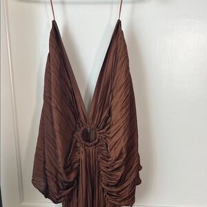 Zara Brown Plunge Neck Jumpsuit